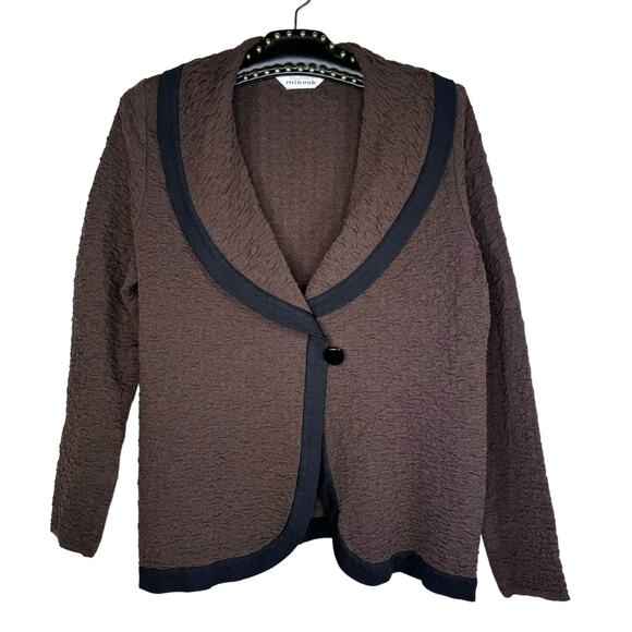 Exclusively Misook Brown Single Button Shawl Collar Knit Jacket Cardigan Medium - Picture 8 of 8